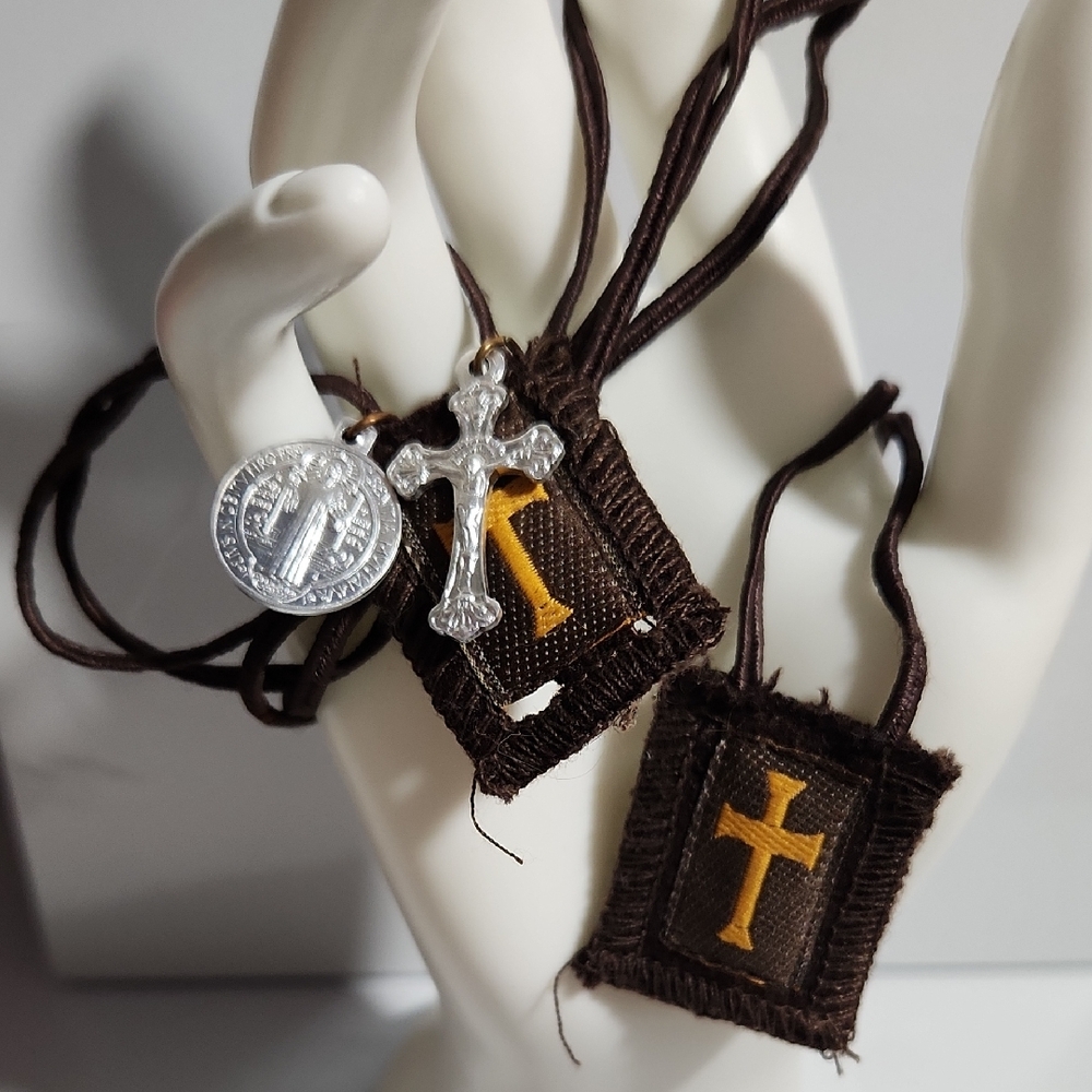 Brown and Silver Religious Necklace Set